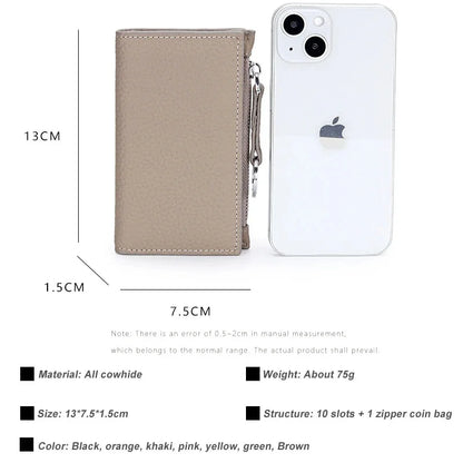 Genuine Leather Purses Women's Holder Zipper Purse Brand Credit Card Case Portable Ultra-Thin Fold Wallet Coin Pocket