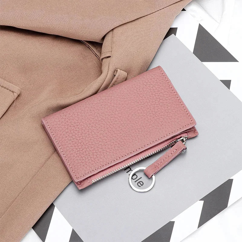 Genuine Leather Purses Women's Holder Zipper Purse Brand Credit Card Case Portable Ultra-Thin Fold Wallet Coin Pocket