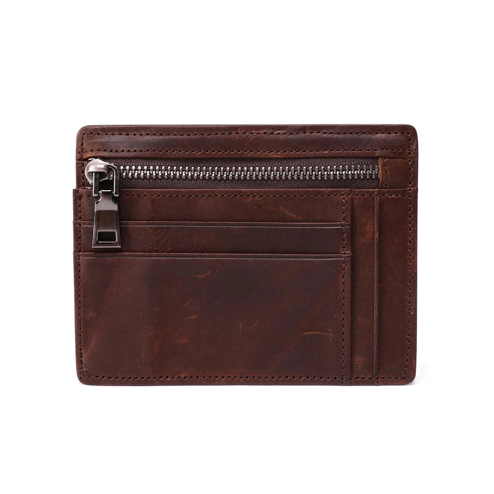 Genuine Leather RFID Credit ID Card Holder Coin Purse Money Case For Men Small Wallet Male Portomonee