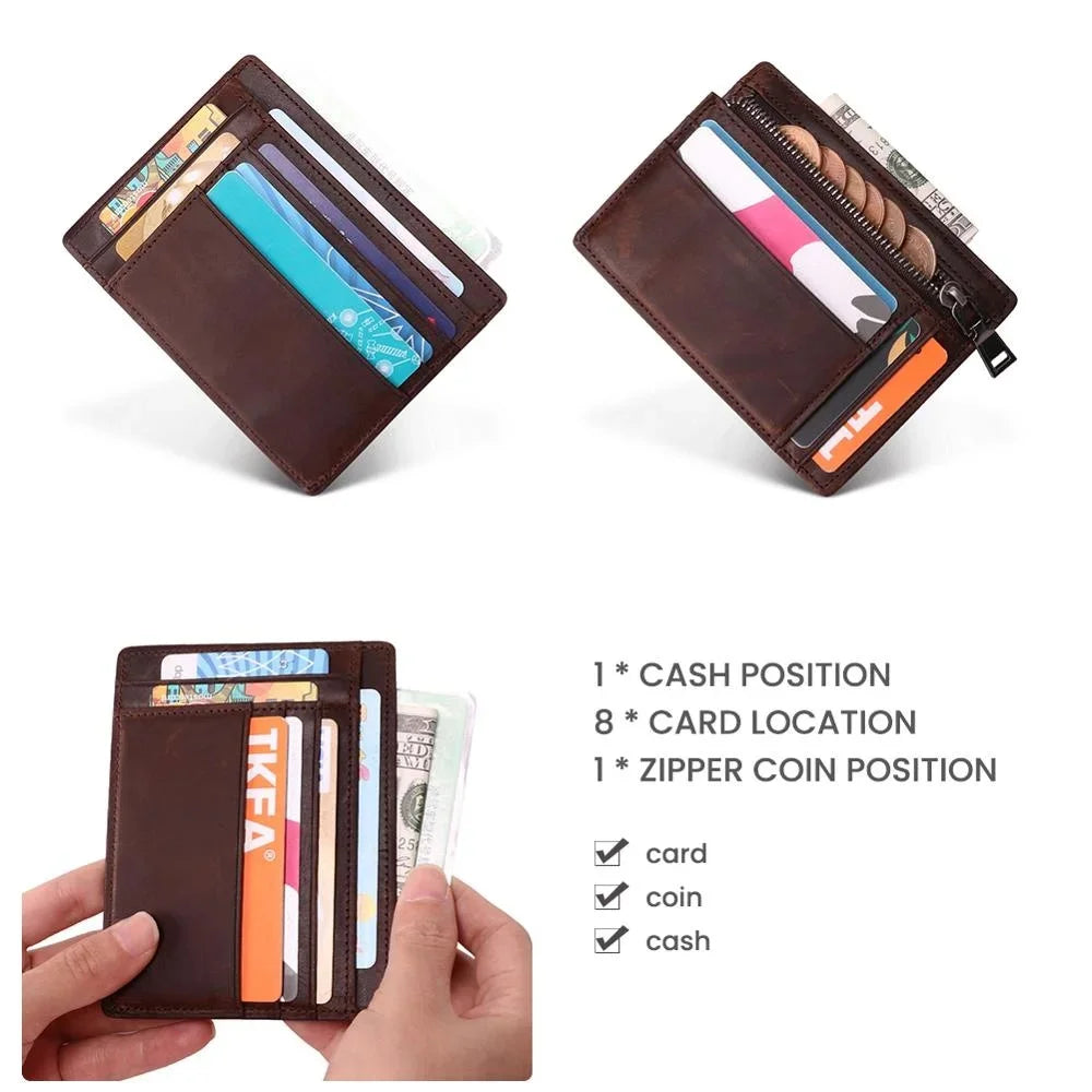 Genuine Leather RFID Credit ID Card Holder Coin Purse Money Case For Men Small Wallet Male Portomonee