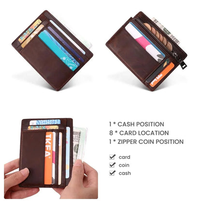 Genuine Leather RFID Credit ID Card Holder Coin Purse Money Case For Men Small Wallet Male Portomonee