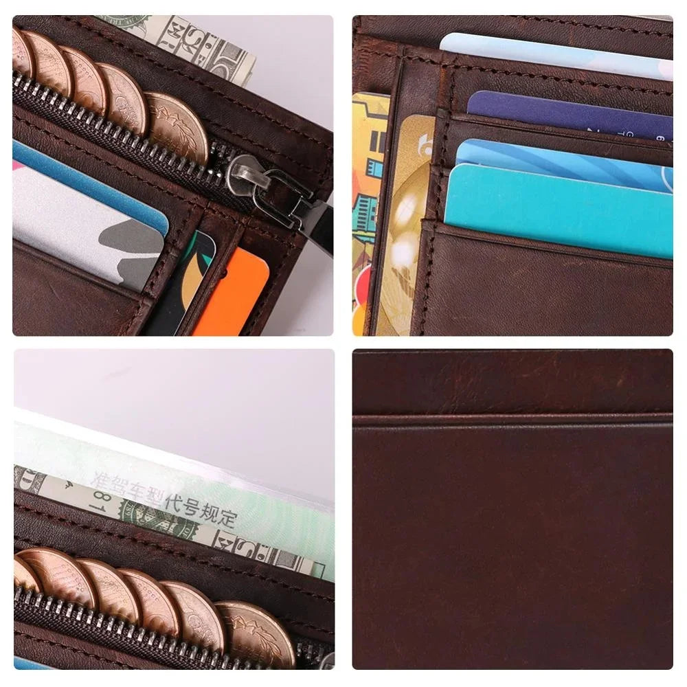 Genuine Leather RFID Credit ID Card Holder Coin Purse Money Case For Men Small Wallet Male Portomonee