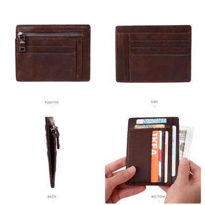 Genuine Leather RFID Credit ID Card Holder Coin Purse Money Case For Men Small Wallet Male Portomonee