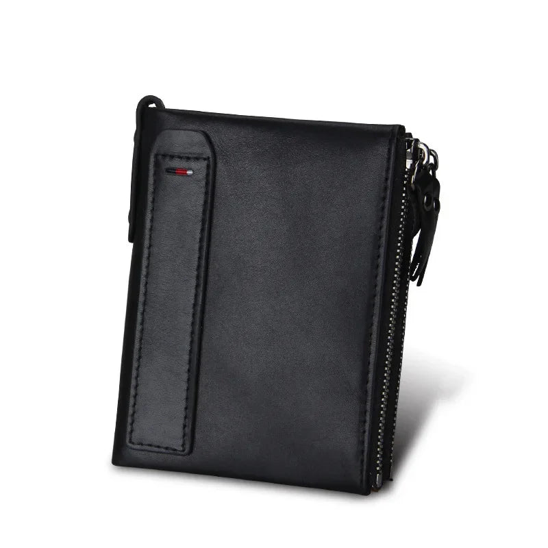 Genuine Leather RFID Men's Vintage Short Money Wallet Fashion Cowhide Coin Purse Business Man Card Holder