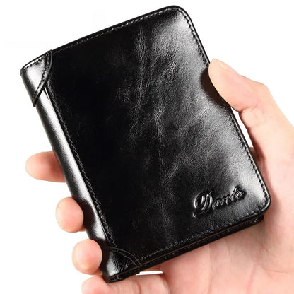 Genuine Leather RFID Vintage Wallet Short With Credit Card Holder Man Purse Trifold Wallets For Men High Quality