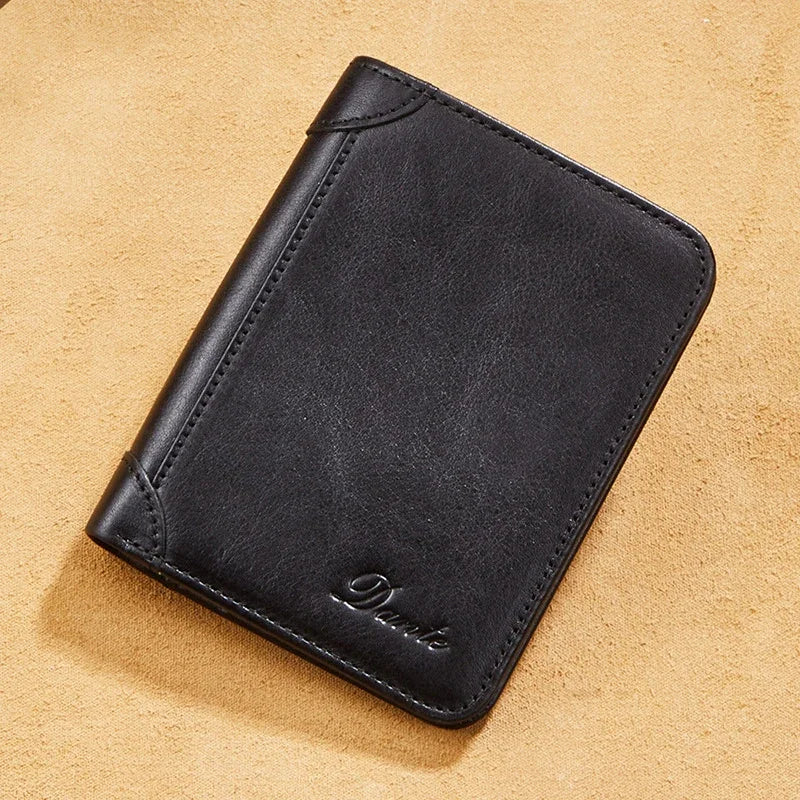 Genuine Leather RFID Vintage Wallet Short With Credit Card Holder Man Purse Trifold Wallets For Men High Quality