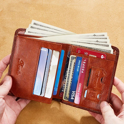 Genuine Leather RFID Vintage Wallet Short With Credit Card Holder Man Purse Trifold Wallets For Men High Quality