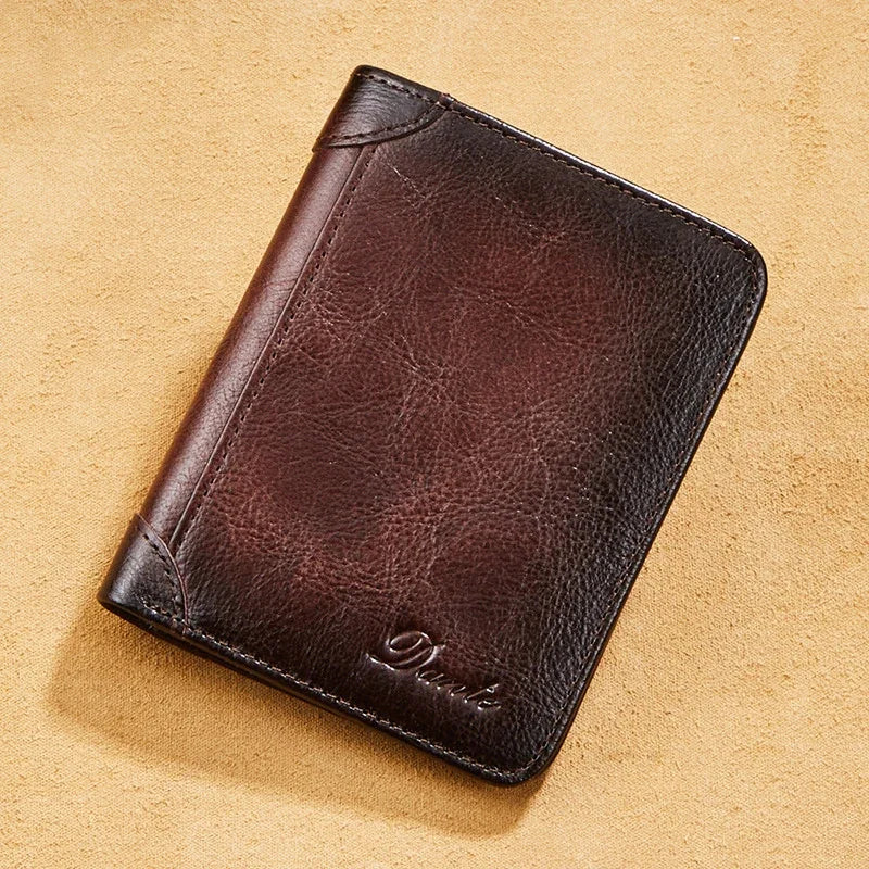 Genuine Leather RFID Vintage Wallet Short With Credit Card Holder Man Purse Trifold Wallets For Men High Quality