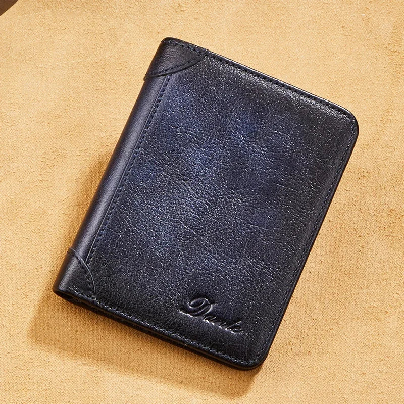 Genuine Leather RFID Vintage Wallet Short With Credit Card Holder Man Purse Trifold Wallets For Men High Quality