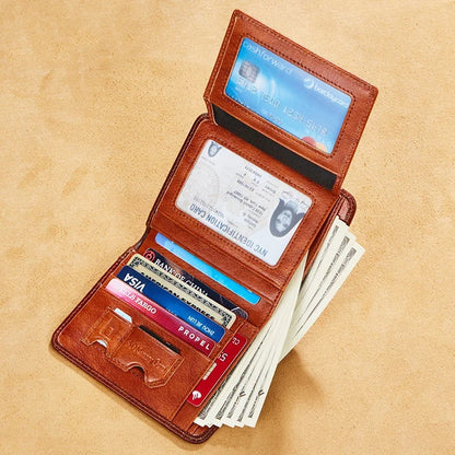 Genuine Leather RFID Vintage Wallet Short With Credit Card Holder Man Purse Trifold Wallets For Men High Quality