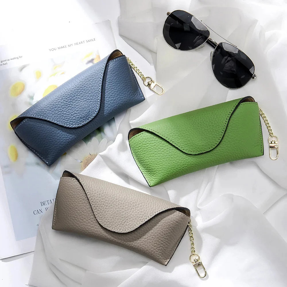 Genuine Leather Reading Bag Fashion Brand Design Sunglasses Pouch Portable Eyeglasses Display Box Storage Glasses Case