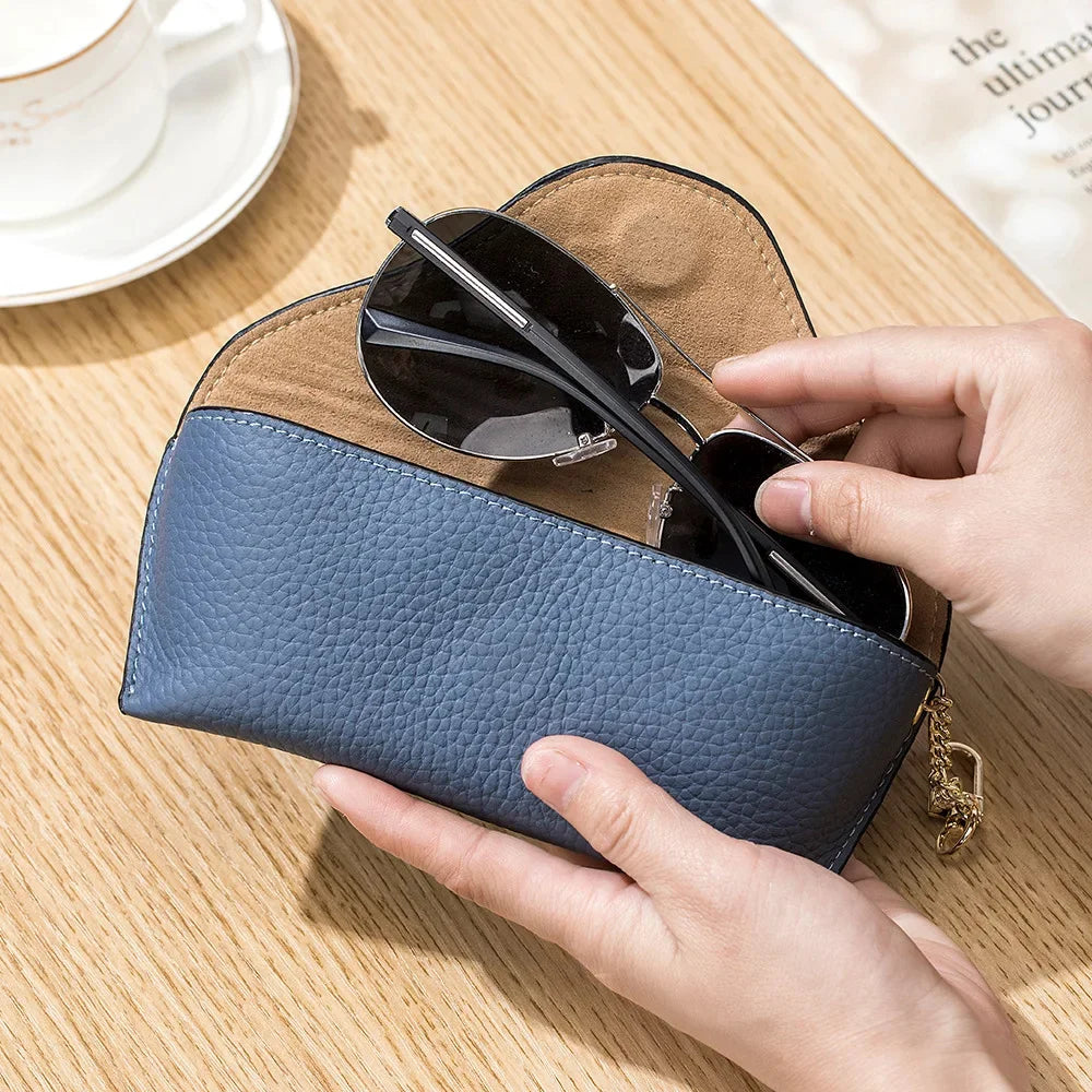 Genuine Leather Reading Bag Fashion Brand Design Sunglasses Pouch Portable Eyeglasses Display Box Storage Glasses Case