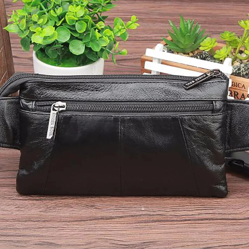 Genuine Leather Real Cowhide Fanny Waist Bag Men Casual Mobile Phone Pocket Purse Hip Belt Bags CrossBody Single Chest Day Pack