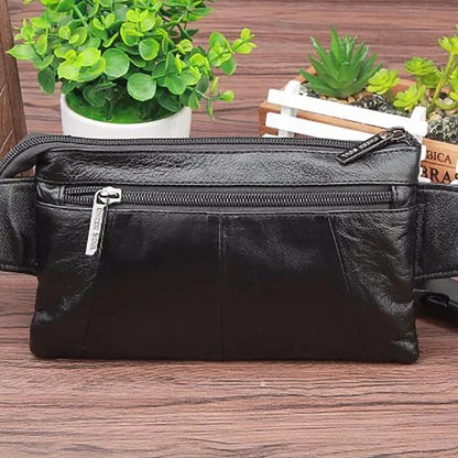 Genuine Leather Real Cowhide Fanny Waist Bag Men Casual Mobile Phone Pocket Purse Hip Belt Bags CrossBody Single Chest Day Pack