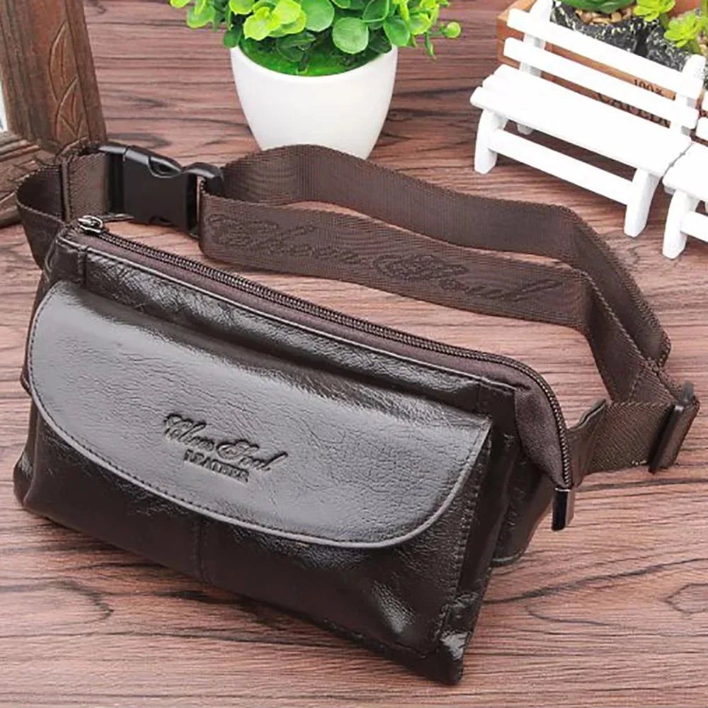 Genuine Leather Real Cowhide Fanny Waist Bag Men Casual Mobile Phone Pocket Purse Hip Belt Bags CrossBody Single Chest Day Pack