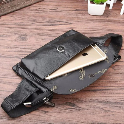 Genuine Leather Real Cowhide Fanny Waist Bag Men Casual Mobile Phone Pocket Purse Hip Belt Bags CrossBody Single Chest Day Pack