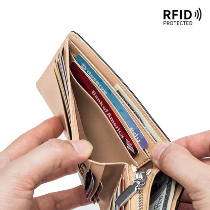 Genuine Leather Retro Men's Short Wallet with Large Capacity, Zipper Coin Pocket, Multiple Card Slots, RFID Blocking