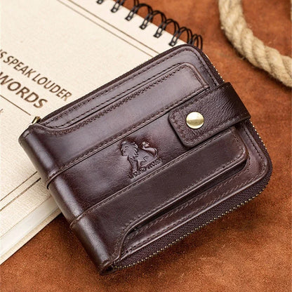 Genuine Leather Short For Men RFID Anti-theft Coin Wallet Business Card Holder Multi Function Male Small Purses
