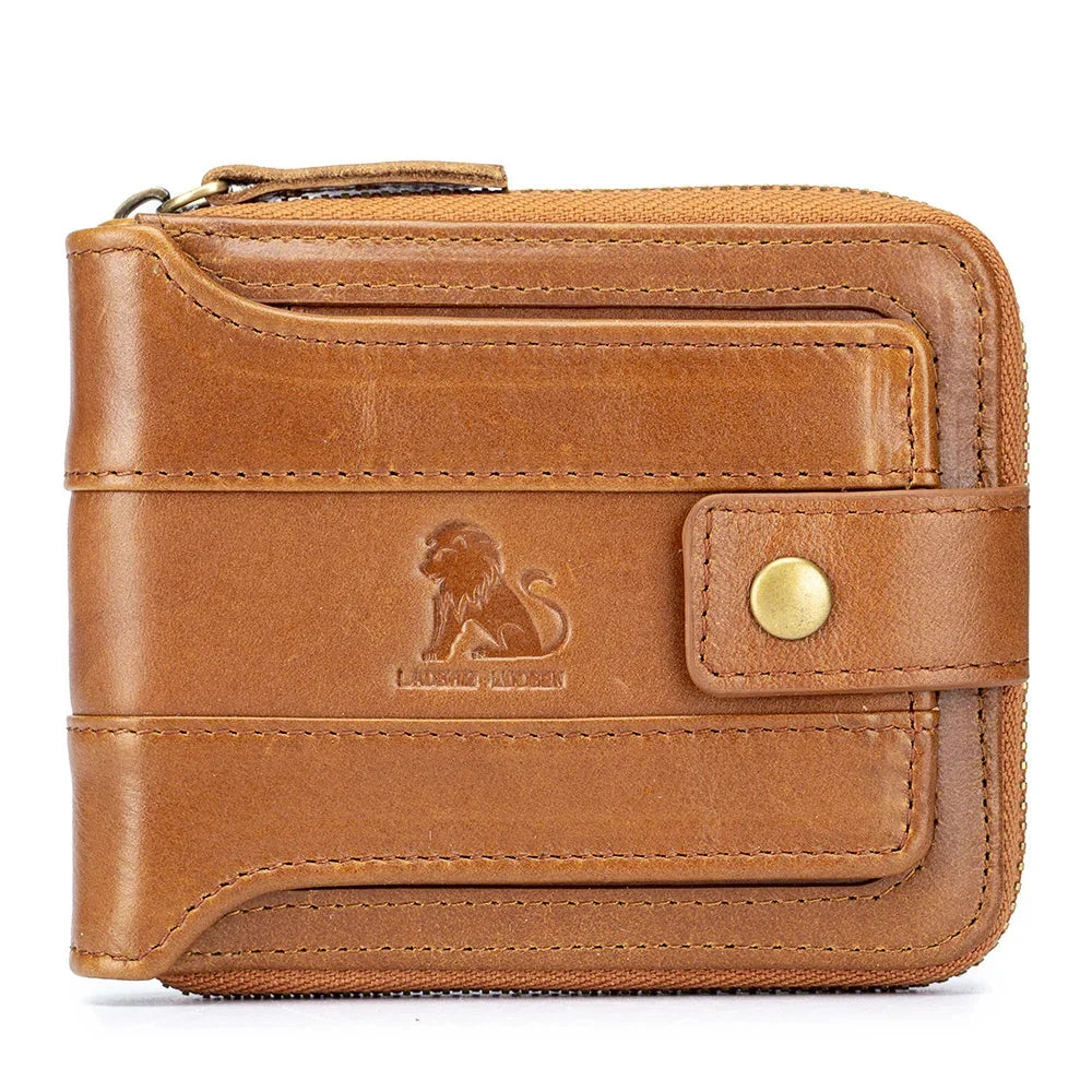 Genuine Leather Short For Men RFID Anti-theft Coin Wallet Business Card Holder Multi Function Male Small Purses