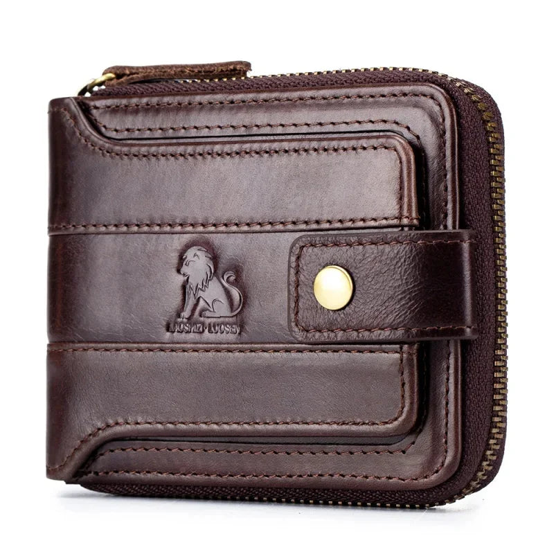 Genuine Leather Short For Men RFID Anti-theft Coin Wallet Business Card Holder Multi Function Male Small Purses