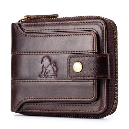 Genuine Leather Short For Men RFID Anti-theft Coin Wallet Business Card Holder Multi Function Male Small Purses