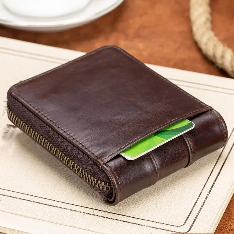 Genuine Leather Short For Men RFID Anti-theft Coin Wallet Business Card Holder Multi Function Male Small Purses