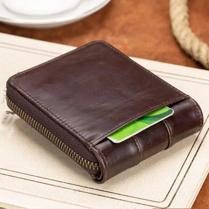 Genuine Leather Short For Men RFID Anti-theft Coin Wallet Business Card Holder Multi Function Male Small Purses
