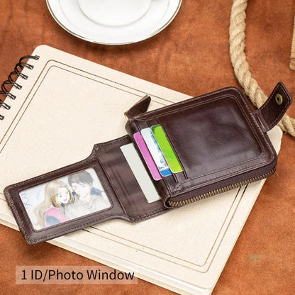 Genuine Leather Short For Men RFID Anti-theft Coin Wallet Business Card Holder Multi Function Male Small Purses