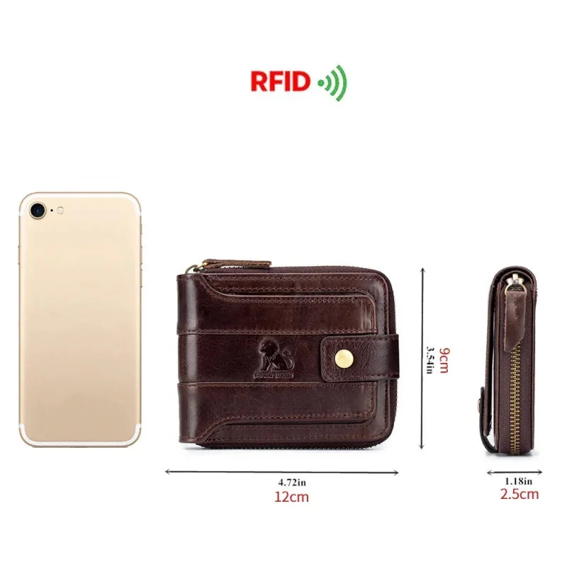 Genuine Leather Short For Men RFID Anti-theft Coin Wallet Business Card Holder Multi Function Male Small Purses