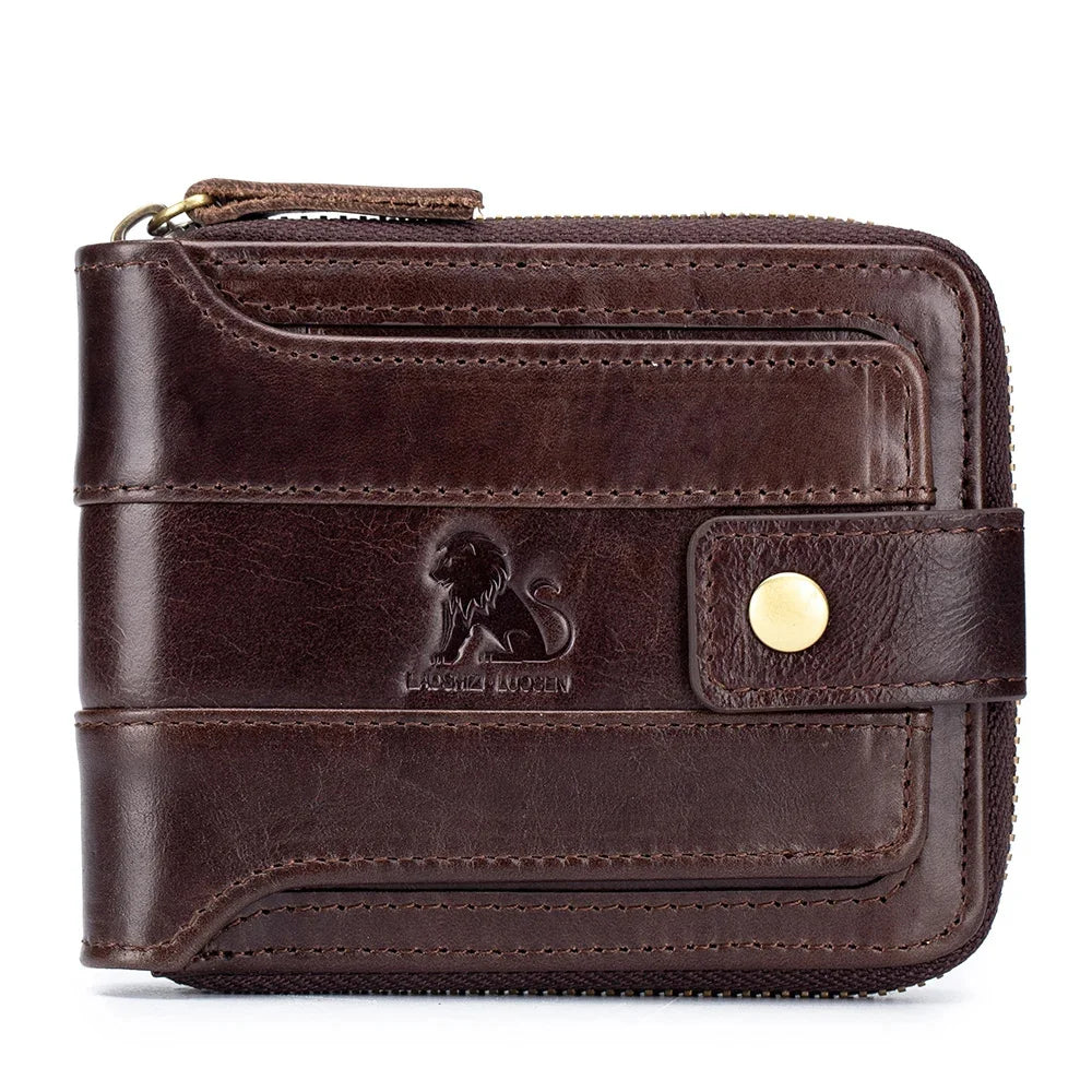 Genuine Leather Short For Men RFID Anti-theft Coin Wallet Business Card Holder Multi Function Male Small Purses