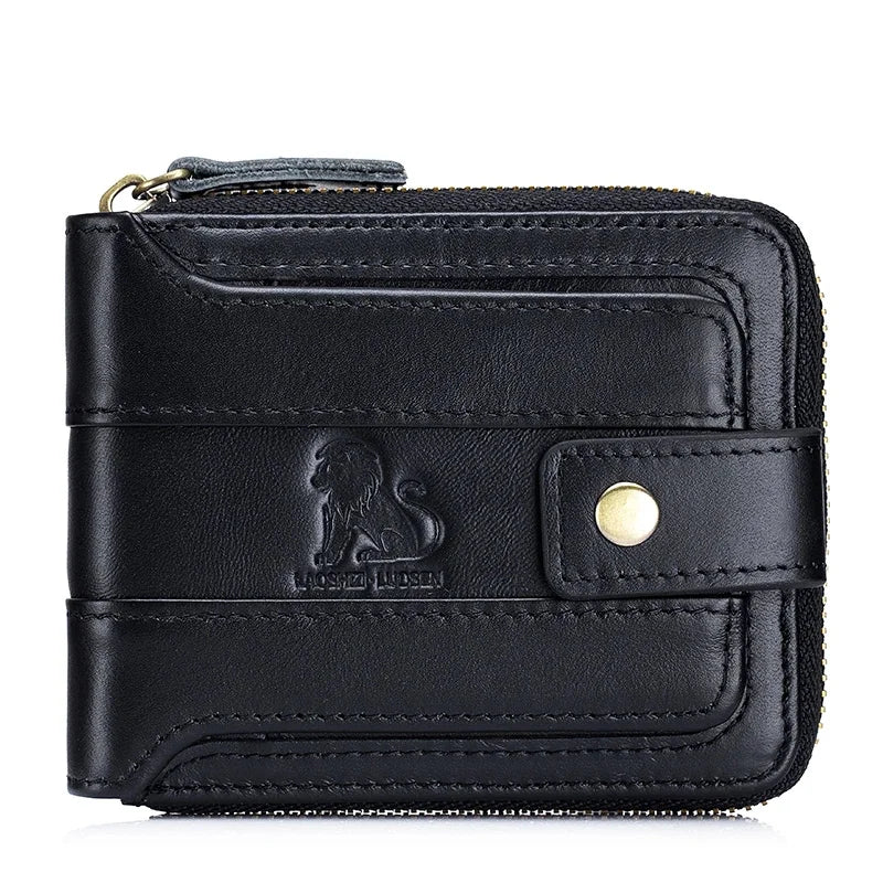 Genuine Leather Short For Men RFID Anti-theft Coin Wallet Business Card Holder Multi Function Male Small Purses