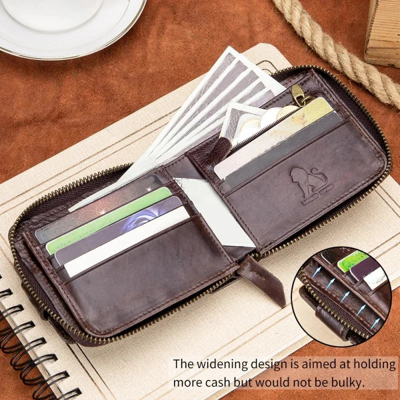 Genuine Leather Short For Men RFID Anti-theft Coin Wallet Business Card Holder Multi Function Male Small Purses