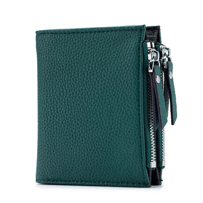 Genuine Leather Short Multifunctional and Fashionable Wallet Double Zipper Pocket Change Card Bag