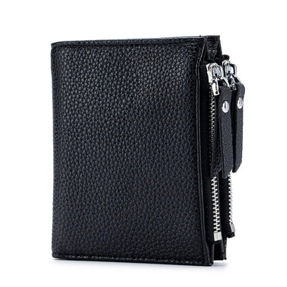 Genuine Leather Short Multifunctional and Fashionable Wallet Double Zipper Pocket Change Card Bag