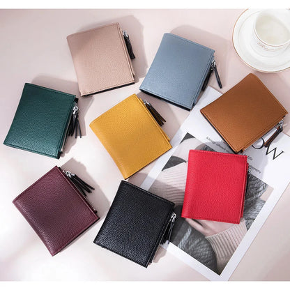 Genuine Leather Short Multifunctional and Fashionable Wallet Double Zipper Pocket Change Card Bag
