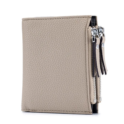 Genuine Leather Short Multifunctional and Fashionable Wallet Double Zipper Pocket Change Card Bag