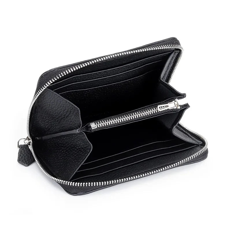 Genuine Leather Short Wallet Women Card Holders Luxury Brand Design Fashion Small Coin Purse Zipper Cowhide Men Slim Money Bag