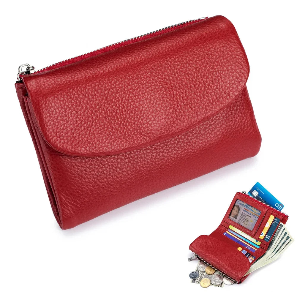 Genuine Leather Short Women's Purse Soft Cowhide Clutch Large Capacity Storage Bag