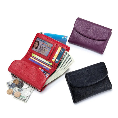 Genuine Leather Short Women's Purse Soft Cowhide Clutch Large Capacity Storage Bag