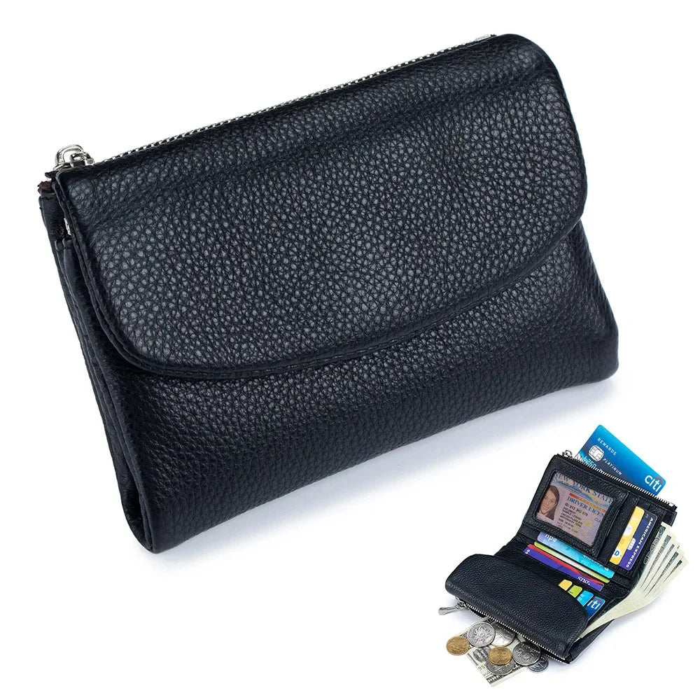 Genuine Leather Short Women's Purse Soft Cowhide Clutch Large Capacity Storage Bag