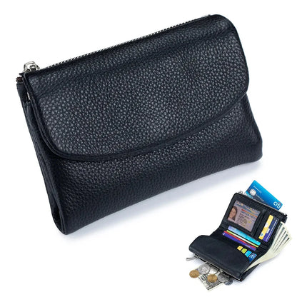 Genuine Leather Short Women's Purse Soft Cowhide Clutch Large Capacity Storage Bag