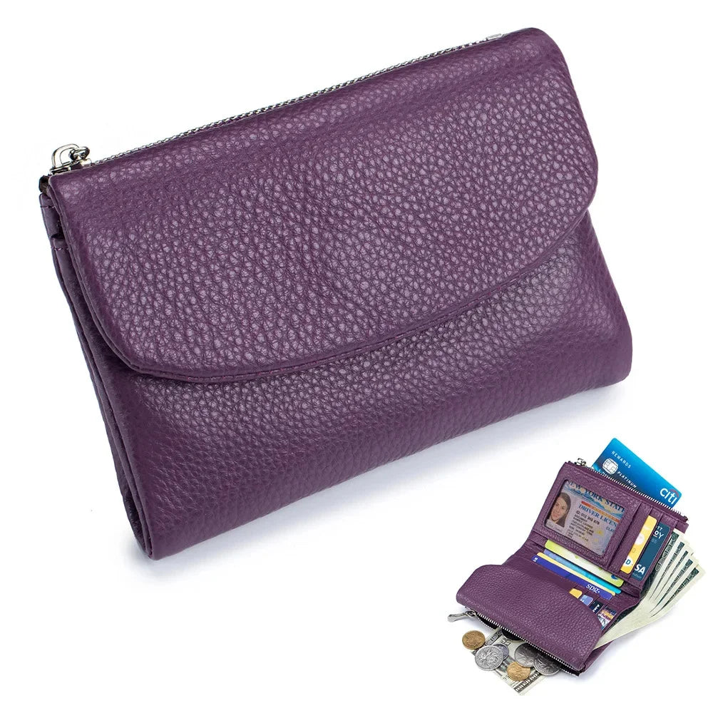 Genuine Leather Short Women's Purse Soft Cowhide Clutch Large Capacity Storage Bag
