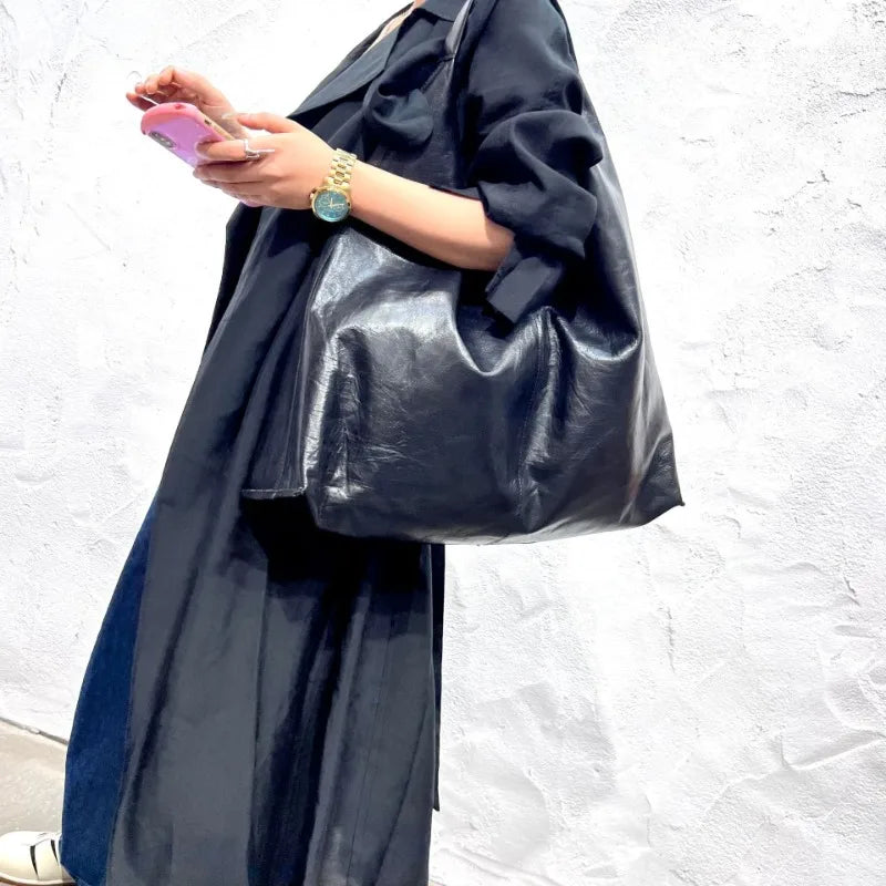 Genuine Leather Shoulder Bag Commuter Soft Cowhide Tote Vintage Simole Designer V-shaped Handbags Versatile Casual Travel Bolsos