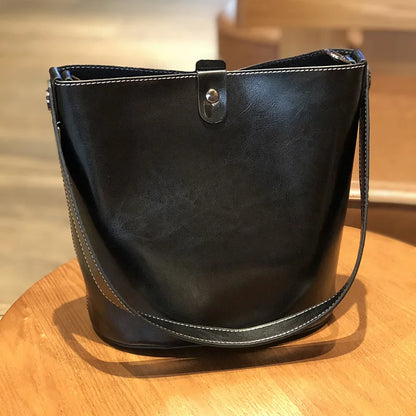 Genuine Leather Shoulder Bag Simple All-match Cowhide Bucket Bags 2024 New Korean Fashion Luxury Handbags Casual Commuter Purses