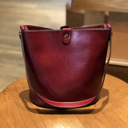 Genuine Leather Shoulder Bag Simple All-match Cowhide Bucket Bags 2024 New Korean Fashion Luxury Handbags Casual Commuter Purses