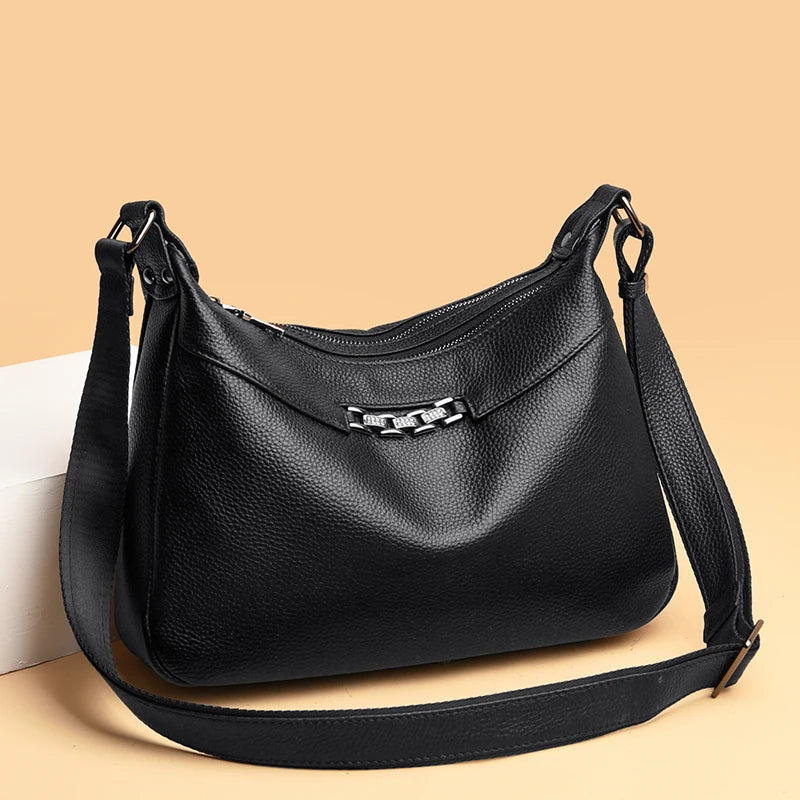Genuine Leather Shoulder Crossbody Bag For Women 2023 High Quality Cow Leather Ladies Handbag Vintage Large Female Messenger Sac