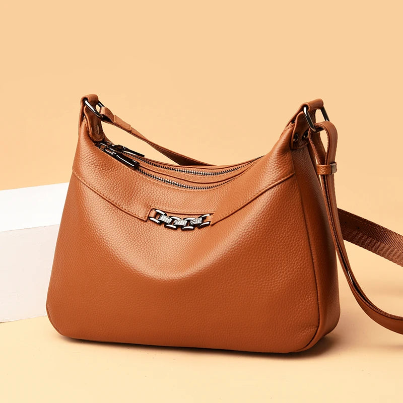 Genuine Leather Shoulder Crossbody Bag For Women 2023 High Quality Cow Leather Ladies Handbag Vintage Large Female Messenger Sac