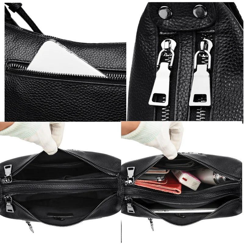 Genuine Leather Shoulder Crossbody Bag For Women 2023 High Quality Cow Leather Ladies Handbag Vintage Large Female Messenger Sac