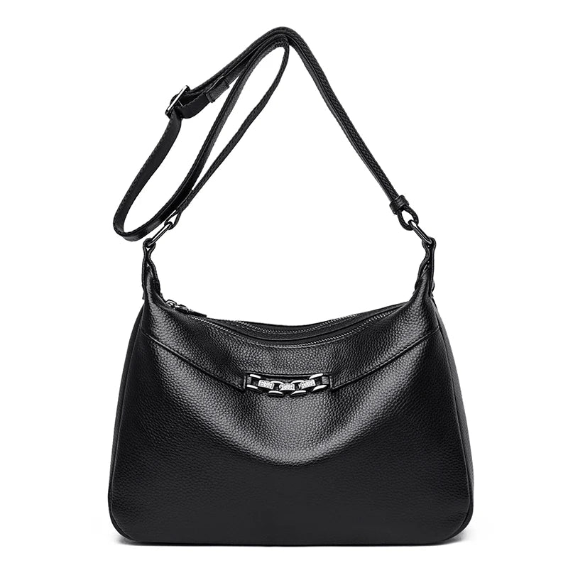 Genuine Leather Shoulder Crossbody Bag For Women 2023 High Quality Cow Leather Ladies Handbag Vintage Large Female Messenger Sac