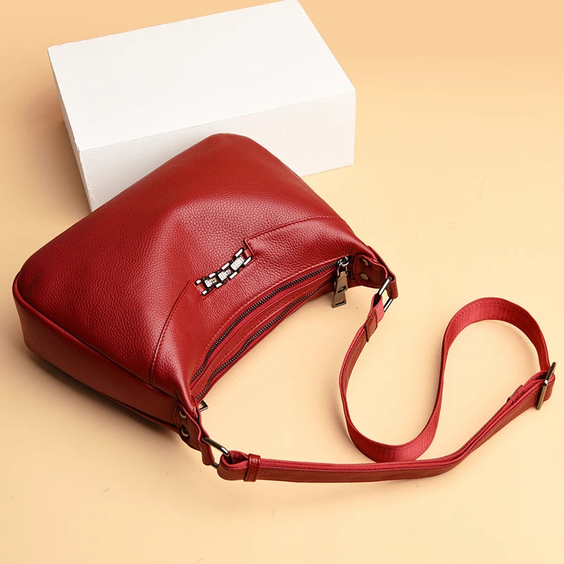 Genuine Leather Shoulder Crossbody Bag For Women 2023 High Quality Cow Leather Ladies Handbag Vintage Large Female Messenger Sac
